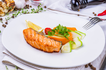 salmon steak with vegetables