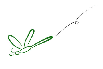 Simple Sketch of Flying Green Dragonfly