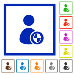 User account protection flat framed icons