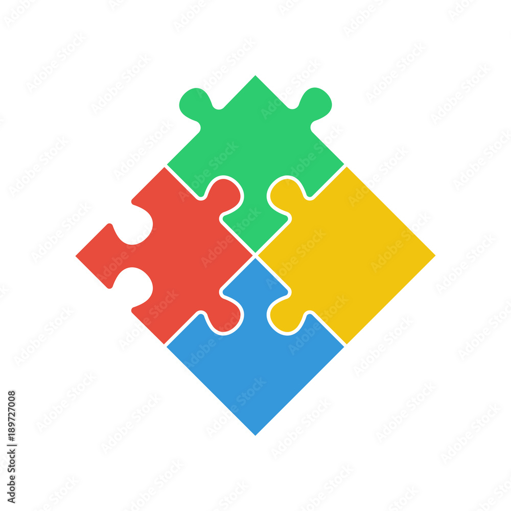 Poster puzzle - vector icon. set of four colorful piece puzzle on white background