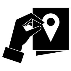 hand with paper and pin location