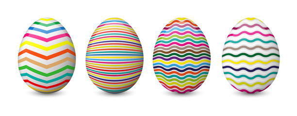 Easter eggs isolated on the white background. Realistic vector set. Collection of colorful, decorated and painted eggs.