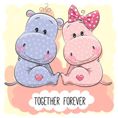 Cute Cartoon Hippos boy and girl
