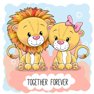 Cute Cartoon Lions boy and girl