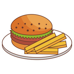 dish with french fries and burger