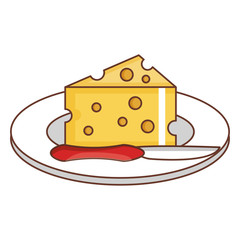dish with cheese piece and knife
