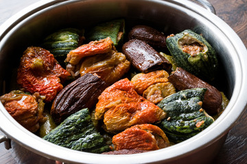 Turkish Dolma with Minced Meat Red pepper and Aubergine or Eggplant.