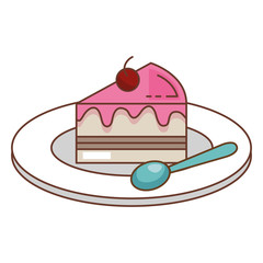 dish with sweet cake and spoon