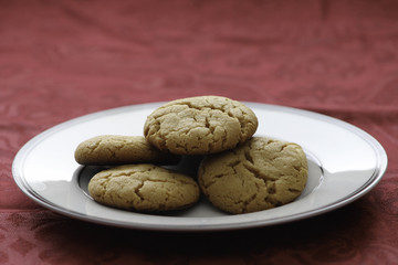 Homemade peanut butter cookies. Close up on white plate