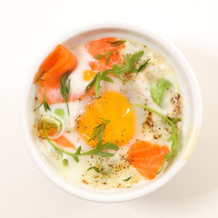 baked egg with cream and salmon