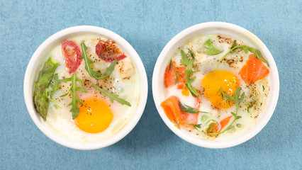 baked egg with cream and salmon
