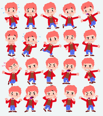 Cartoon character boy in jeans. Set with different postures, attitudes and poses, always in negative attitude, doing different activities in vector vector illustrations.