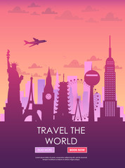 Fototapeta premium Travel to World. Vacation. Trip to World. Tourism. Travel banner. Travelling illustration. Colorful modern flat design. EPS 10.