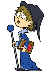 Fototapeta premium Surprised wizard boy/ Illustration cartoon wizard boy with a magic staff and a book 
