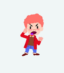 White boy in jeans screams angry in aggressive attitude.