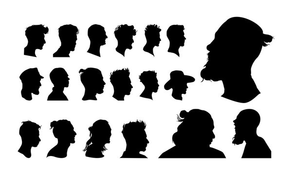 set of detailed man head avatar face silhouette vector illustration