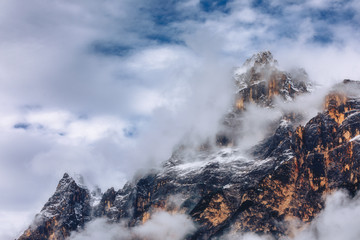 Fototapeta na wymiar Monte Antelao (3263m) above San Vito di Cadore (close to Cortina d'Ampezzo), is the second highest mountain in Dolomiti, also known as the King of the Mountains, South Tyrol, Italy.