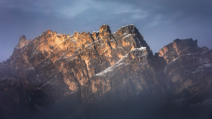 Naklejka premium Pomagagnon is a mountain of the Dolomites in Belluno. It has an elevation of 2,450 metres and is the southernmost mountain of the Cristallo Group, Cortina d'Ampezzo, South Tyrol, Italy.