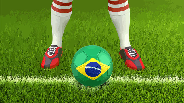 Man and soccer ball  with Brazilian flag 