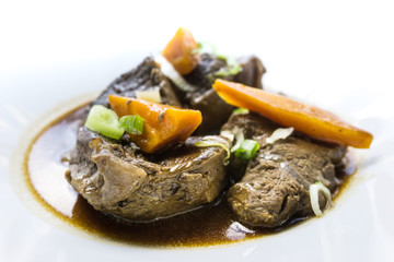 Closeup of beef stew Meat with vegetables