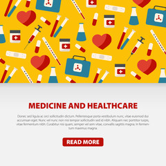 Hospital design concept. Healthcare and Medicine. Medical equipment and medicament cure. Flat Style Vector Illustration.