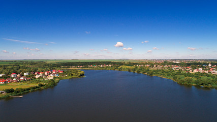 Obraz premium drone with a camera, beautiful summer small river from a height