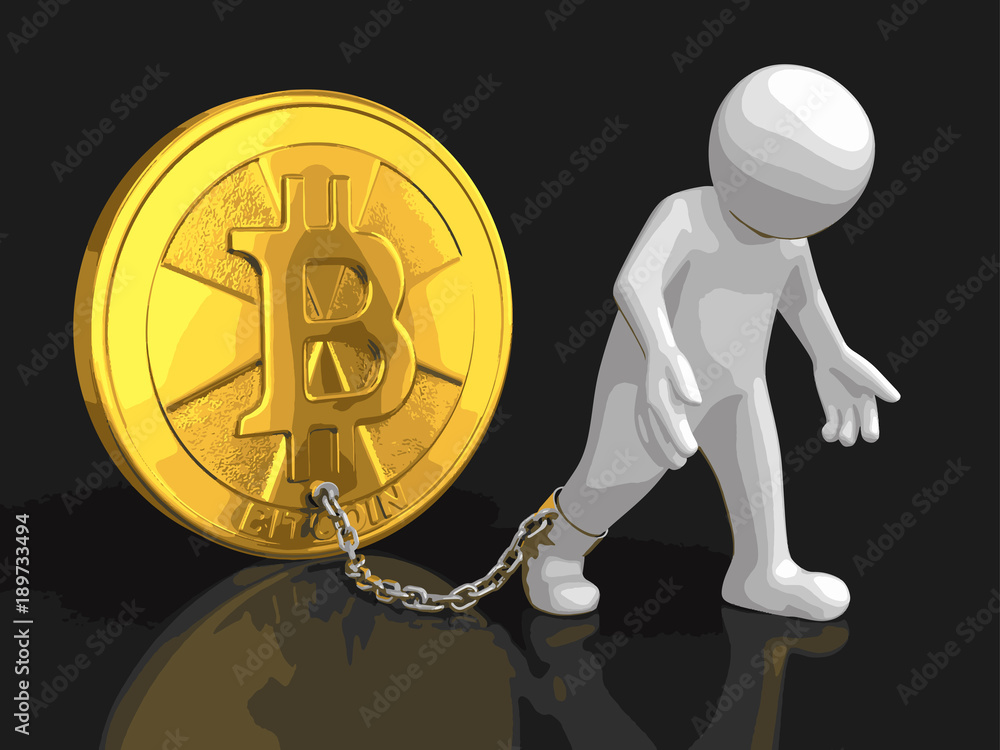 Poster man and bitcoin. image with clipping path