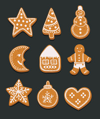 gingerbread cookies Christmas set vector illustration