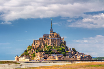 Beautiful Mont Saint Michel cathedral on the island, Normandy, Northern France, Europe - obrazy, fototapety, plakaty
