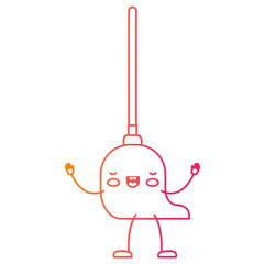 kawaii cartoon mop with wooden stick in degraded yellow to magenta silhouette vector illustration