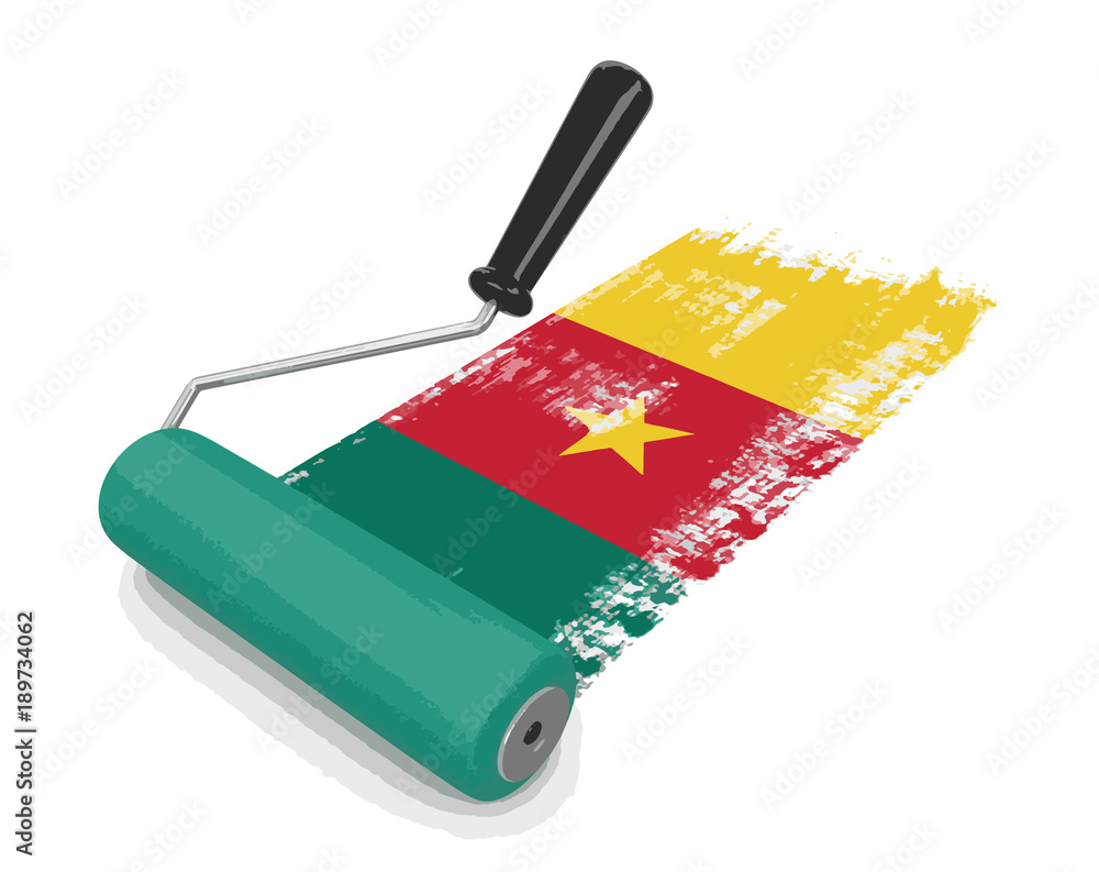 Poster paint roller with flag of cameroon. image with clipping path