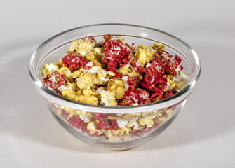 Bowl  of sweet corn popcorn of various colors