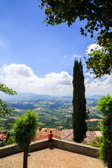 Beautiful aerial view from the Mountain of San Marino. The Republic of San Marino.