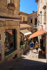 Beautiful little streets of San Marino on a hot summer day.