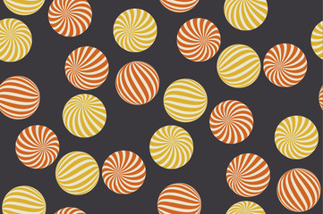 Geometric circle seamless pattern vector illustration in retro 60s style. Vintage 1970s ball geometry shapes abstract repeatable motif for carpet, wrapping paper, fabric, background. 