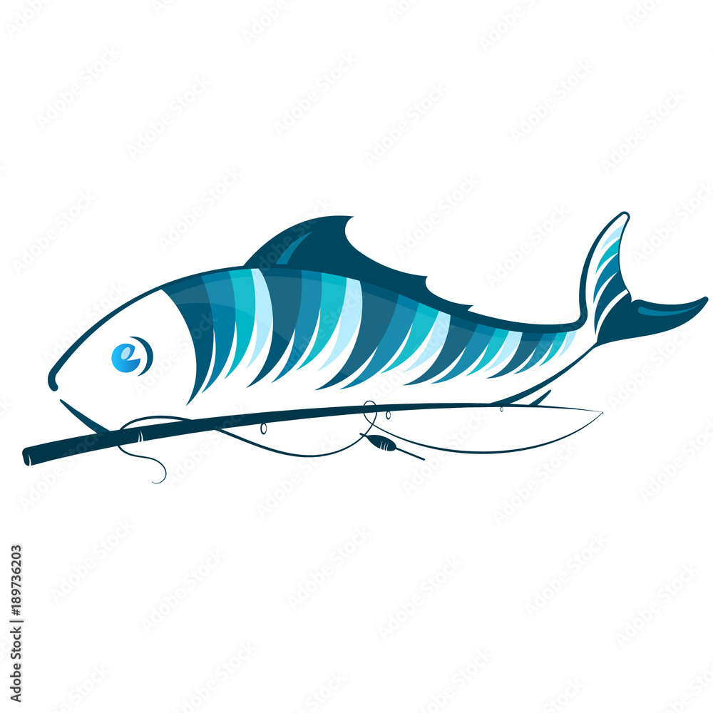 Wall mural fish and fishing rod