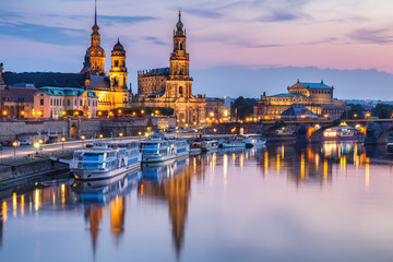 Dresden city skyline panorama at Elbe River and Augustus Bridge, Dresden, Saxony, Germany - obrazy, fototapety, plakaty