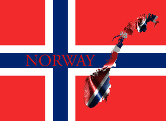 Flag of Norway. Blue Scandinavian Cross Over the Dannebrog With Norwegian Map On It 3D illustration