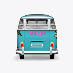 3D render hippie bus on white background