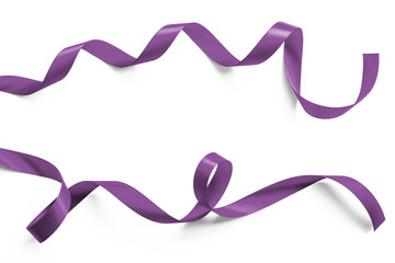 Mulberry lavender purple color satin ribbon isolated on white background with clipping path for holiday and party design decoration element