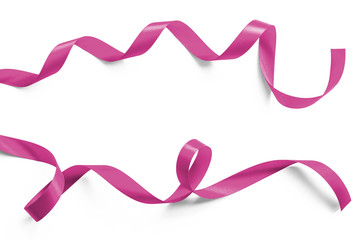 Pink satin ribbon in sweet valentines in rose fuchsia color isolated on white background with clipping path