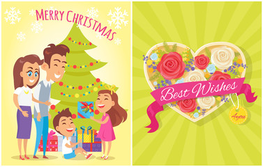 Obraz na płótnie Canvas Merry Christmas Best Wishes Vector Illustration