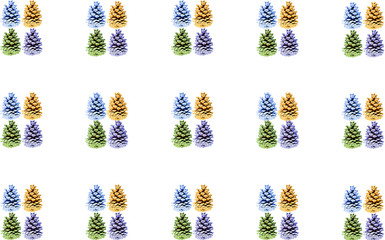 Set a block of blue green brown purple cones on a white background festive background seasonal basis