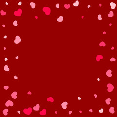 Pink Red Hearts Confetti Falling Background. Valentine's Day Pattern. 