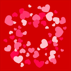 Obraz premium Pink Red Hearts Confetti Falling Background. Valentine's Day Pattern. 