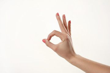 gestures with female hands. female hands manicure on white background