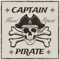 Pirate captain skull and crossbones vector sketch grunge illustration