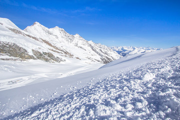 Ski Tracks in a Swiss mountains in Saas-Fee