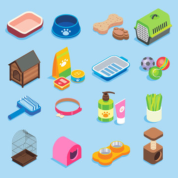 Pet Store Vector Flat Isometric Icon Set