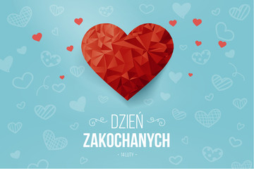 Figury geometryczne w kształcie serca z napisem „Dzień Zakochanych” - obrazy, fototapety, plakaty